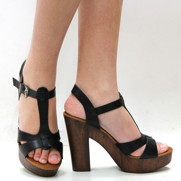 New Black Retro Platform Chunky Block Heel Sandals - Picture 3 of 3